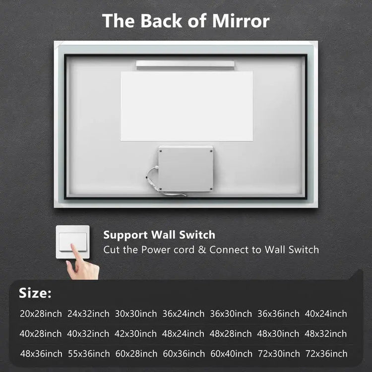 Deluxe Center Glow LED bathroom mirror by HAUSVITA with anti-fog feature and touch light control, mounted in a modern bathroom setting.
