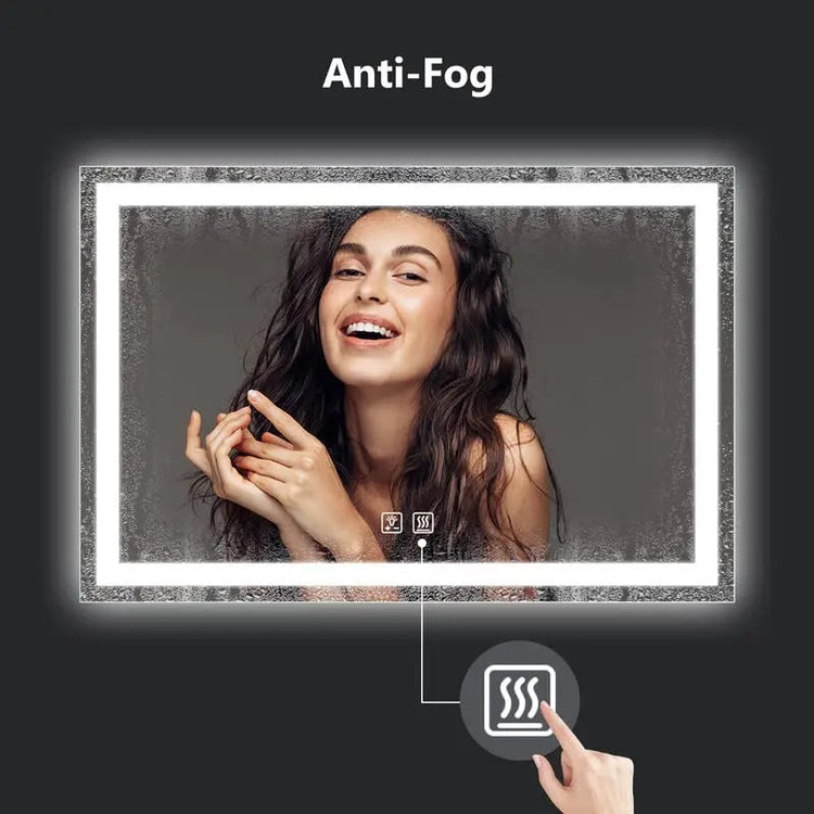 HAUSVITA Deluxe Center Glow LED bathroom mirror with anti-fog feature and touch light control, reflecting a modern, sleek design