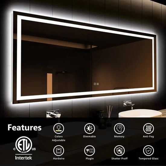 HAUSVITA Deluxe Center Glow LED bathroom mirror with anti-fog feature and touch light, designed for modern bathrooms.