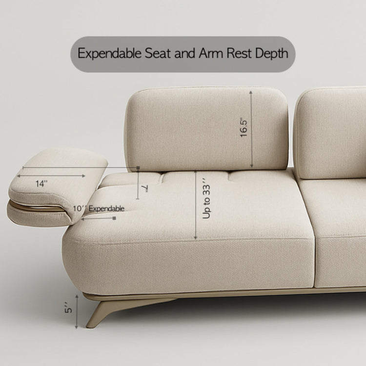 Expandable Sofa — 94” Chenille Three Seater with Adjustable Seat Depth