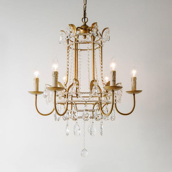 Early American style Mooiehome chandelier measuring 25.2 inches with multiple candle-style lights and vintage bronze finish.