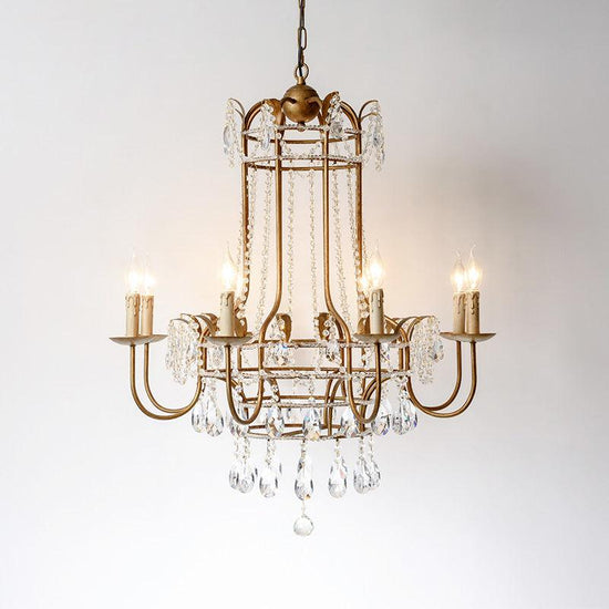 Early American style chandelier by Mooiehome with 25.2-inch height, featuring classic design and multiple candle-style lights.