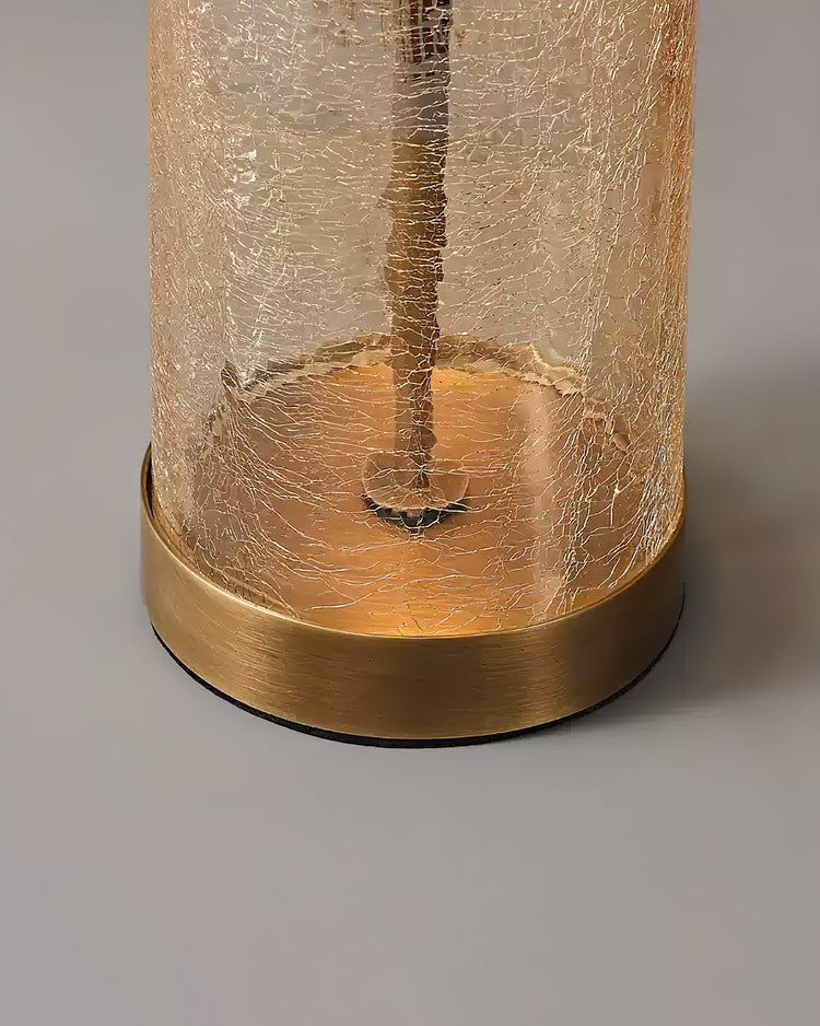 Eira Crackle Table Lamp by Mooiehome featuring a textured crackle glass base and a neutral fabric shade for elegant lighting.