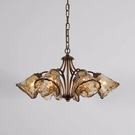 Elegant Elvarin Chandelier by Mooiehome featuring multiple glass pendant lights and a sleek metal frame for modern decor.
