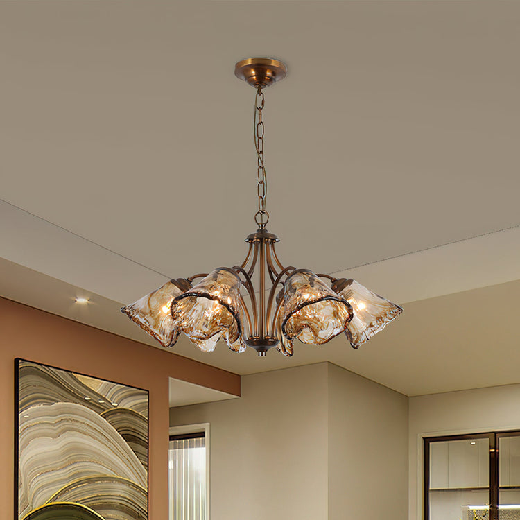 Elegant Mooiehome Elvarin Chandelier with multiple glass globes and metal frame, hanging from ceiling in modern decor setting.