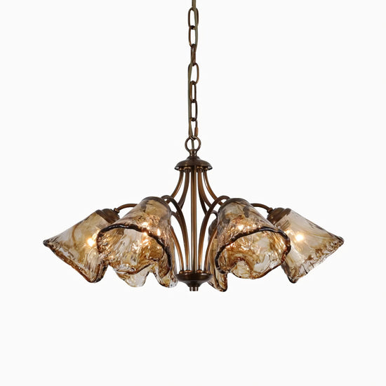 Elvarin Chandelier by Mooiehome featuring a modern design with multiple glass and metal light fixtures hanging elegantly.