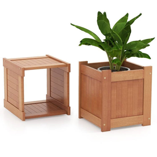 HomePacific wood planter bench with integrated garden planters, ideal for farmhouse outdoor garden decor and seating.