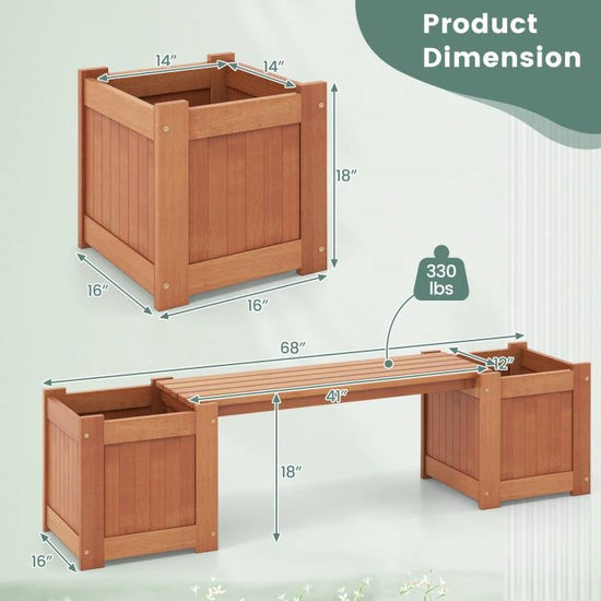 HomePacific wood planter bench with built-in planter boxes, outdoor farmhouse garden bench for gardening and patio decor.