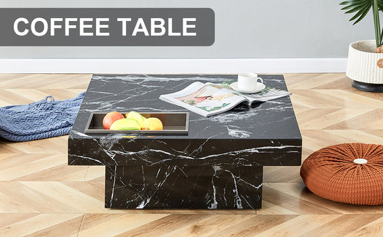 Modern black MDF round coffee table with minimalist design and 31.4-inch diameter, featuring a sleek pattern for contemporary living spaces.