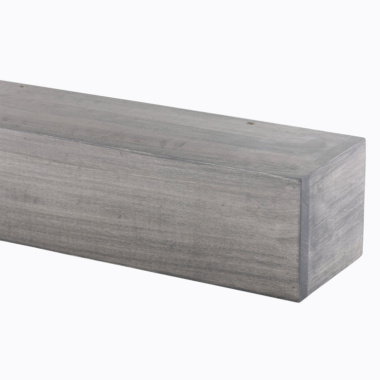 Farmhouse Ash Gray Poplar Wood Floating Fireplace Mantel by Dogberrycollections, showcasing a rustic, wall-mounted wooden mantel.