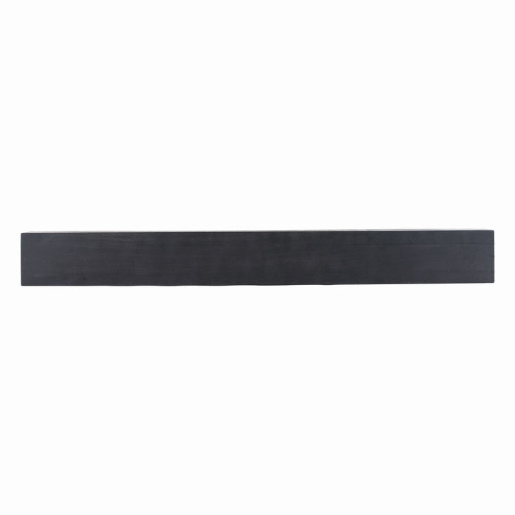 Farmhouse poplar wood floating fireplace mantel in midnight black by Dogberrycollections, showcasing a rustic, modern design.
