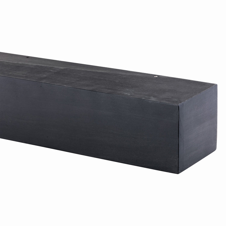 Farmhouse poplar wood floating fireplace mantel in midnight black with a rustic farmhouse design, by Dogberrycollections