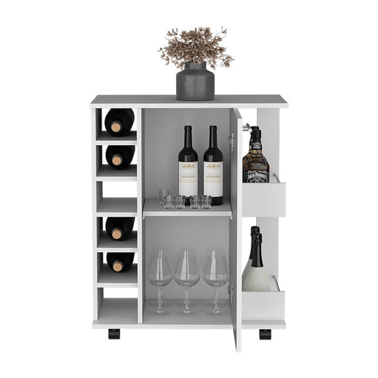 Modern bar cart with wine storage and side shelves for entertaining