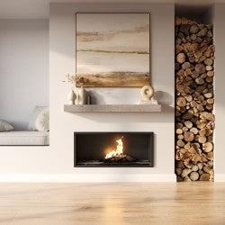 Natural wooden barn beam fireplace mantel shelf by Dogberrycollections, showcasing its rustic, sturdy design and rich wood grain.