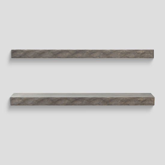 Hewn Kitchen Floating Shelf by Dogberrycollections in gray ash finish, hand-textured solid poplar, 24 to 72-inch length.