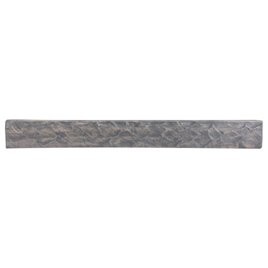 Rough hewn poplar fireplace mantel shelf in ash gray finish with textured hand-adze detail, 36 to 72 inches long.