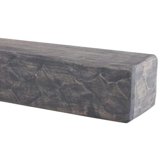 Rough Hewn Poplar fireplace mantel shelf by Dogberrycollections in Ash Gray finish, hand-adze textured, 36 to 72 inches long