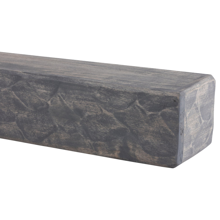 Rough Hewn Poplar fireplace mantel shelf by Dogberrycollections in Ash Gray finish, hand-adze textured, 36 to 72 inches long