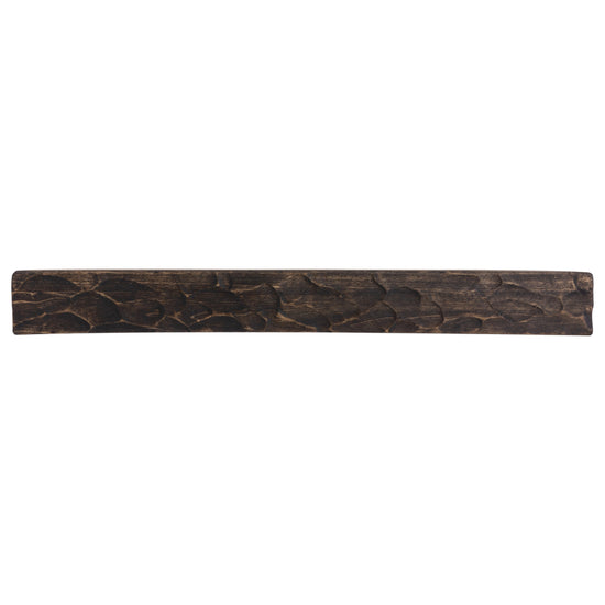 Rough hewn poplar fireplace mantel shelf by Dogberrycollections in dark chocolate finish, textured hand-adze design, 36 to 72 inches long.