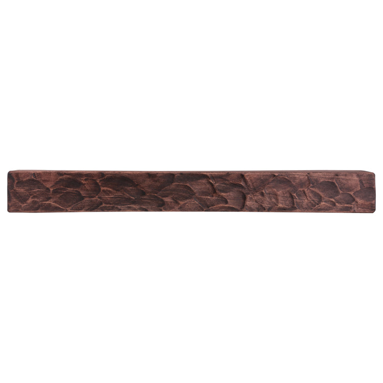 Rough hewn poplar fireplace mantel shelf with hand-adze texture in mahogany finish, 36 to 72 inches long, by Dogberrycollections.