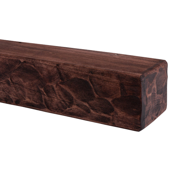 Rough hewn poplar fireplace mantel shelf by Dogberrycollections with hand-adze texture in various finishes, 36 to 72 inches long.
