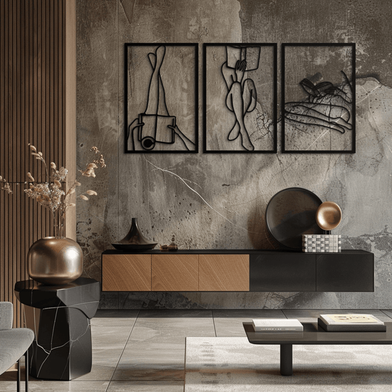 Modern minimalist steel wall art featuring a woman reading, crafted by Enova Art in sleek metal for contemporary home decor.