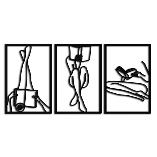 Modern metal wall art featuring a woman reading, crafted from steel with a minimalist design by Enova Art.