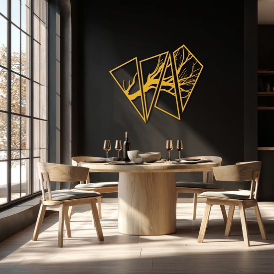 Modern metal wall art by Enova Art featuring an abstract tree branch design in steel for contemporary wall decor.