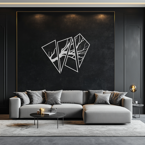 Modern metal wall art by Enova Art featuring an abstract tree branch design in steel for contemporary wall decor.