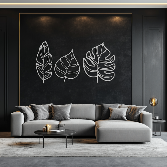 Modern metal wall art featuring geometric leaf designs by Enova Art, botanical decor for contemporary interior walls.