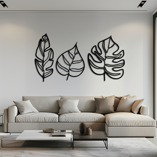 Modern geometric leaf trio metal wall art by Enova Art, featuring sleek botanical design for contemporary home decor.