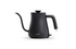 Black BALMUDA The Kettle electric kettle with sleek design, front view showing the spout, handle, and control panel.