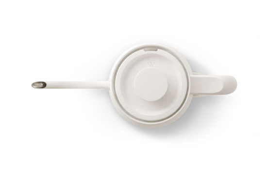 White BALMUDA The Kettle with sleek design, featuring a modern handle and spout, perfect for boiling water efficiently.