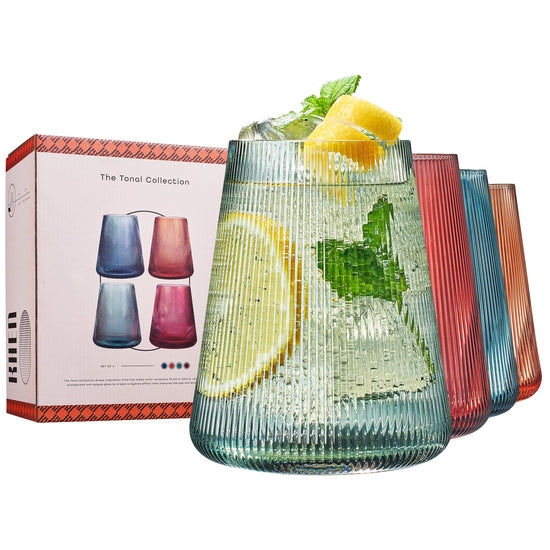 Tonal Ribbed Stemless Wine Glassware. 4.5"H X 3.8"dia. 13.5 ounces. - Modern Home & Kitchen