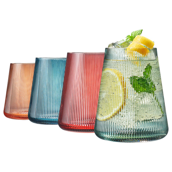 Tonal Ribbed Stemless Wine Glassware. 4.5"H X 3.8"dia. 13.5 ounces. - Modern Home & Kitchen