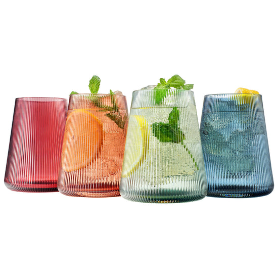 Tonal Ribbed Stemless Wine Glassware. 4.5"H X 3.8"dia. 13.5 ounces. - Modern Home & Kitchen