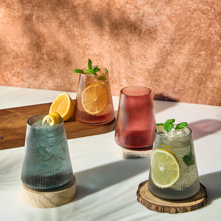 Tonal Ribbed Stemless Wine Glassware. 4.5"H X 3.8"dia. 13.5 ounces. - Modern Home & Kitchen