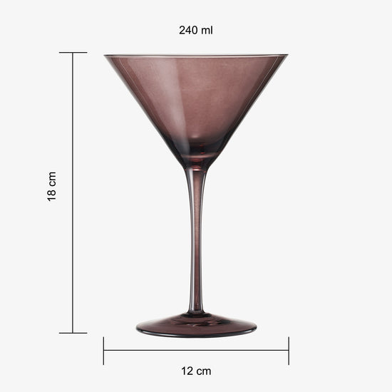 Set of six brown Khen Site Venus martini glasses, 8.1 oz, elegant cocktail glassware with sleek design for stylish drinks.