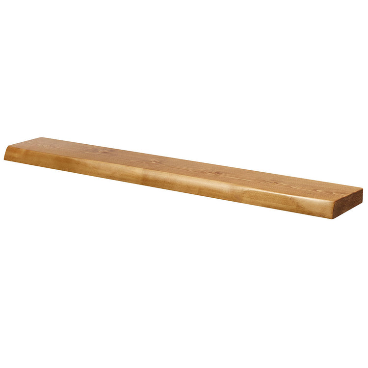 Solid wood live edge floating wall shelf, mantel style by Dogberrycollections, showcasing natural wood grain and rustic finish.