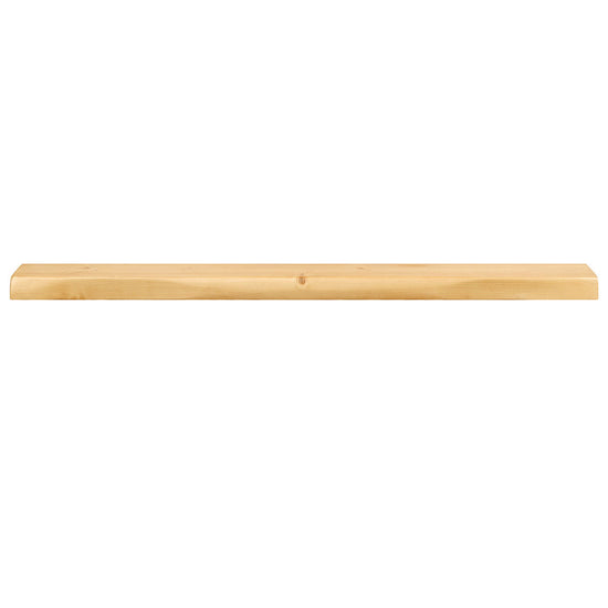 Solid wood live edge floating wall shelf, natural finish, designed as a mantel by Dogberrycollections, showcasing its rustic wood grain.