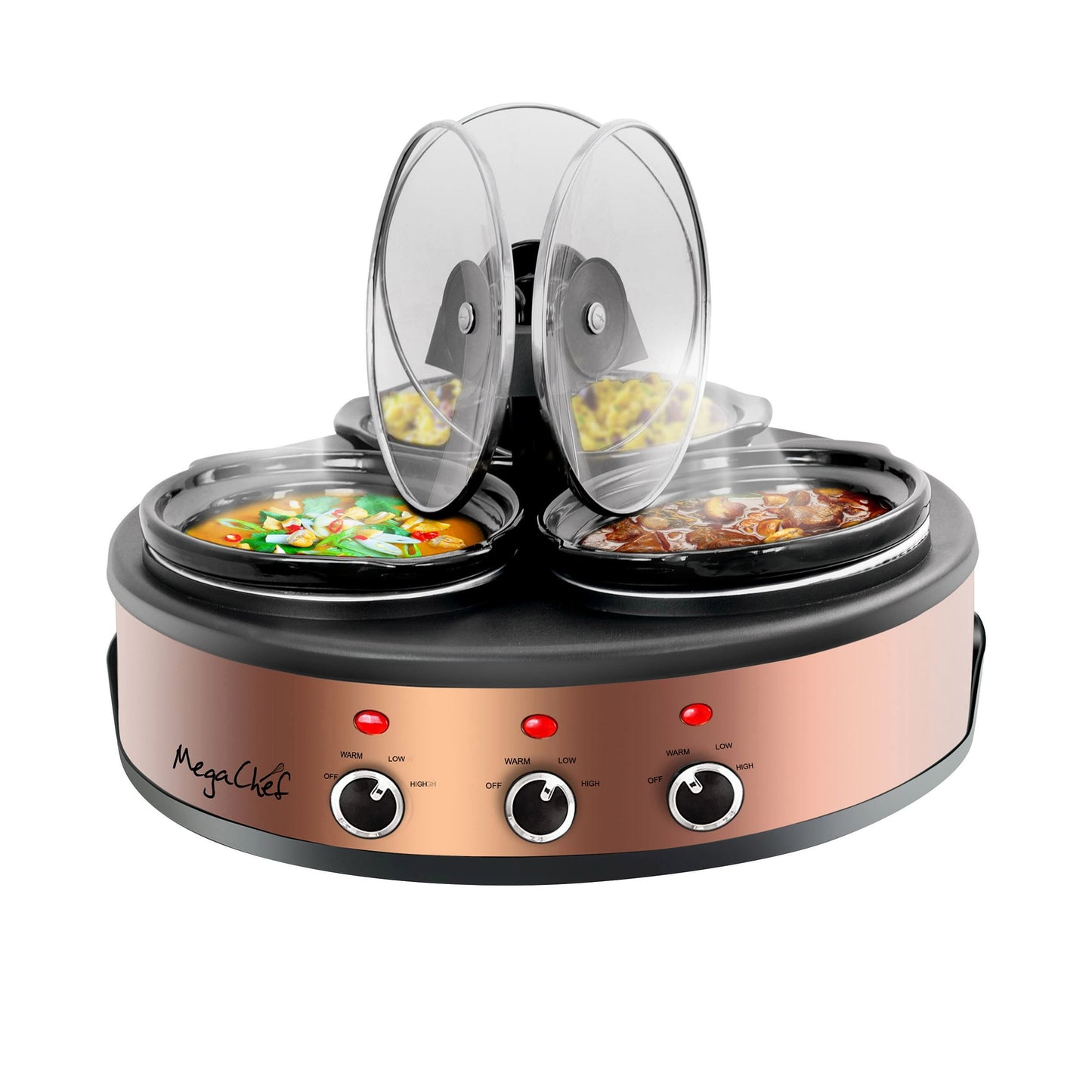 MegaChef Round Triple 1.5 Quart Slow Cooker and Buffet Server in