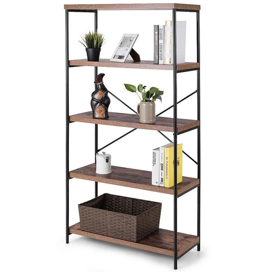 Industrial Metal Wood 5-Tier Bookcase | Modern Home & Kitchen