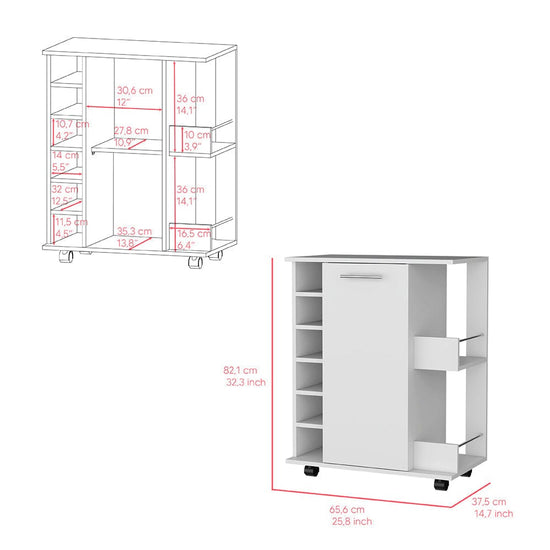 Cabot Bar Cart – Elegant Rolling Wine Cabinet with Storage & Serving Surface - Modern Home & Kitchen
