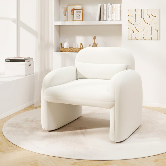 Beige sherpa accent chair with armrests and waist pillow, modern armchair by DirectDeals, cozy and stylish living room seating