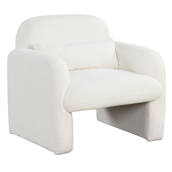 Beige Sherpa accent chair with armrests and waist pillow, modern armchair for living room decor, by DirectDeals.