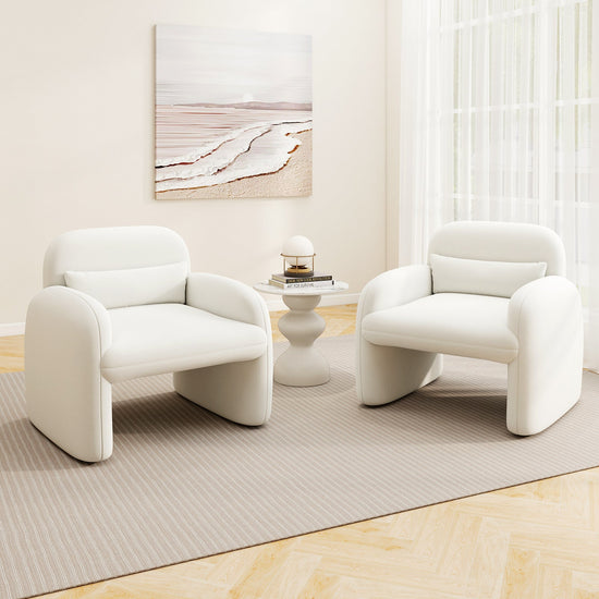 Beige Sherpa accent chair with armrests and waist pillow, modern armchair by DirectDeals, cozy and stylish living room furniture