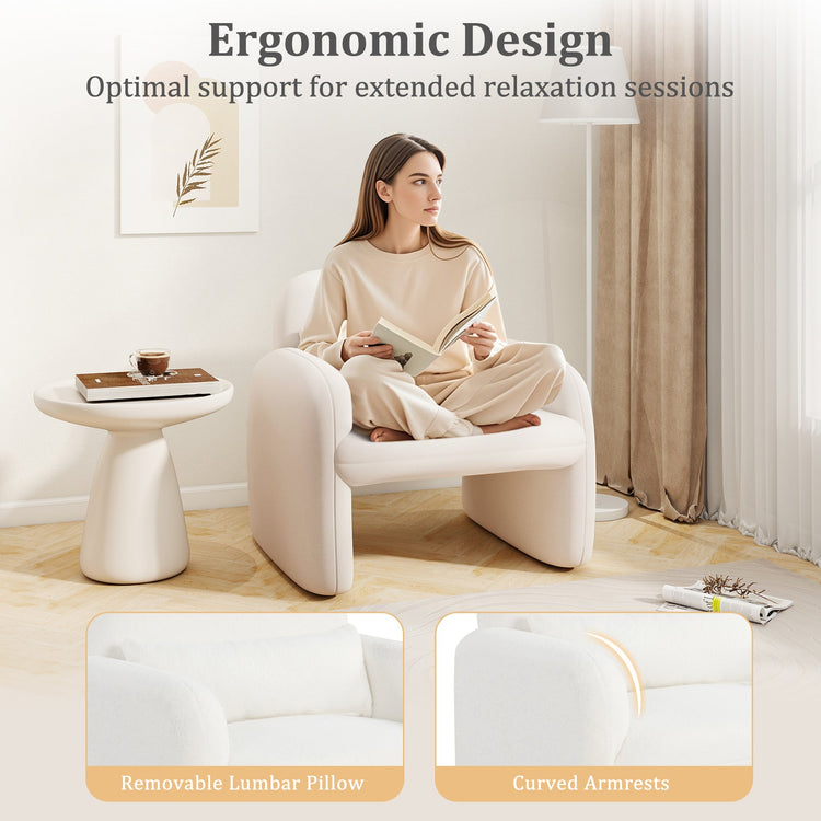 Beige sherpa accent chair with armrests and waist pillow, modern armchair by DirectDeals, cozy and stylish seating option.
