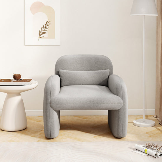 Gray Sherpa accent chair with armrests and waist pillow, modern armchair by DirectDeals, cozy and stylish for living spaces.