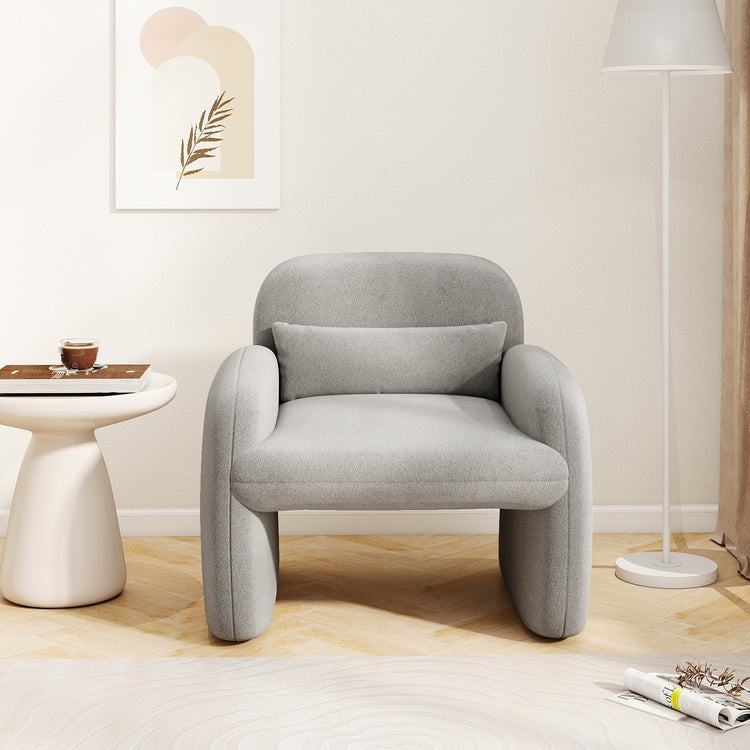 Gray Sherpa accent chair with armrests and waist pillow, modern armchair by DirectDeals, cozy and stylish for living spaces.