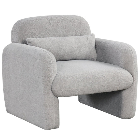 Gray Sherpa accent chair with armrests and waist pillow, modern armchair by DirectDeals for comfortable living spaces.